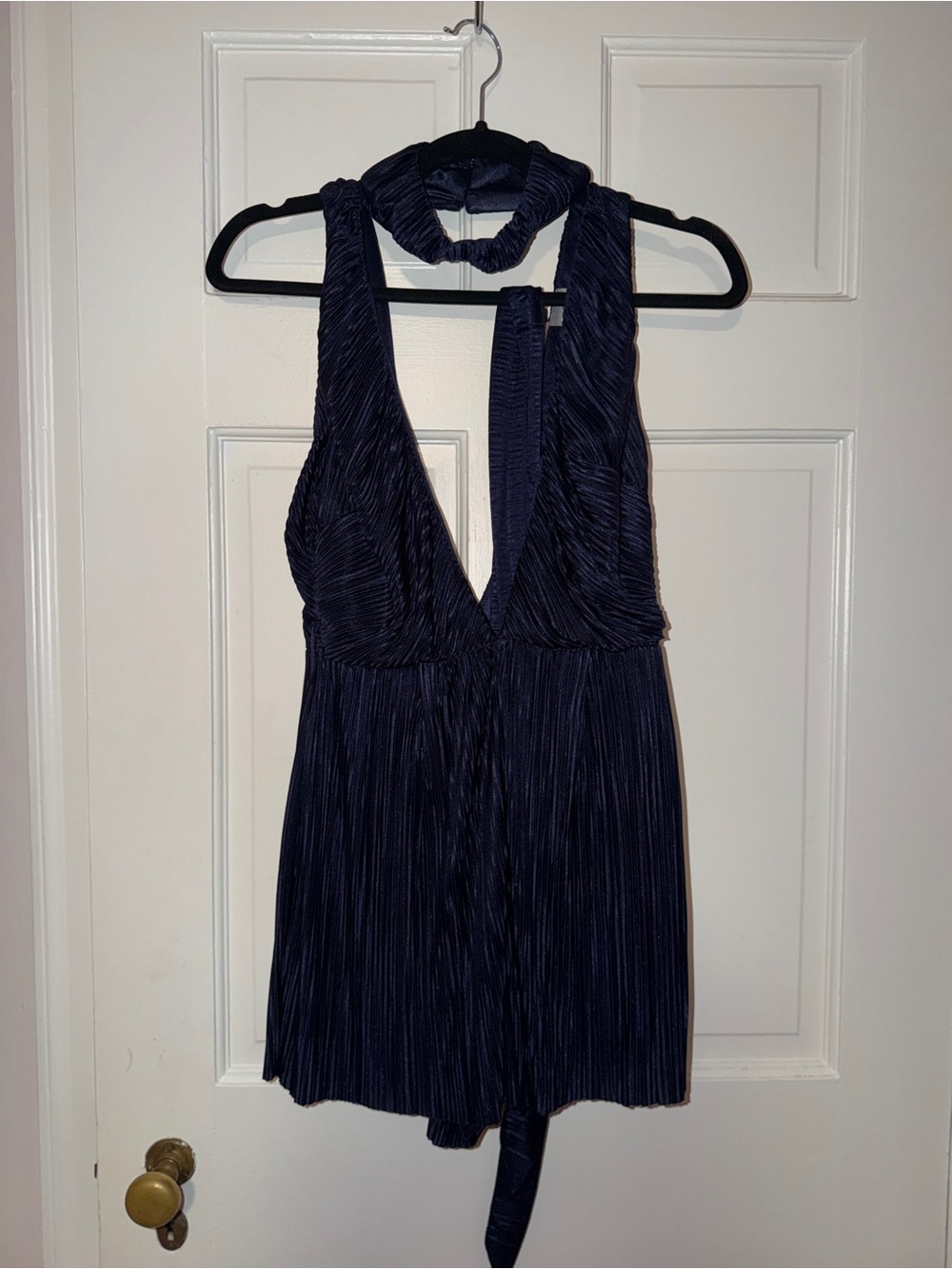 Australian Botique Midnight Navy Pleated Halter Romper with Belt